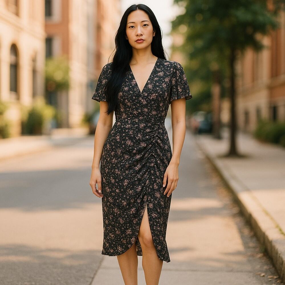 Pretty Little Thing V Neck Split Midi Dress Size 4